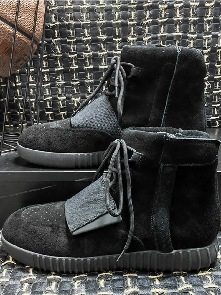 New Men Motorcycle Riding Comfortable Ventilate Round Toe Mid Heel Cow Suede Leather Work Shoes Fashion Men Lace Up Ankle Boots