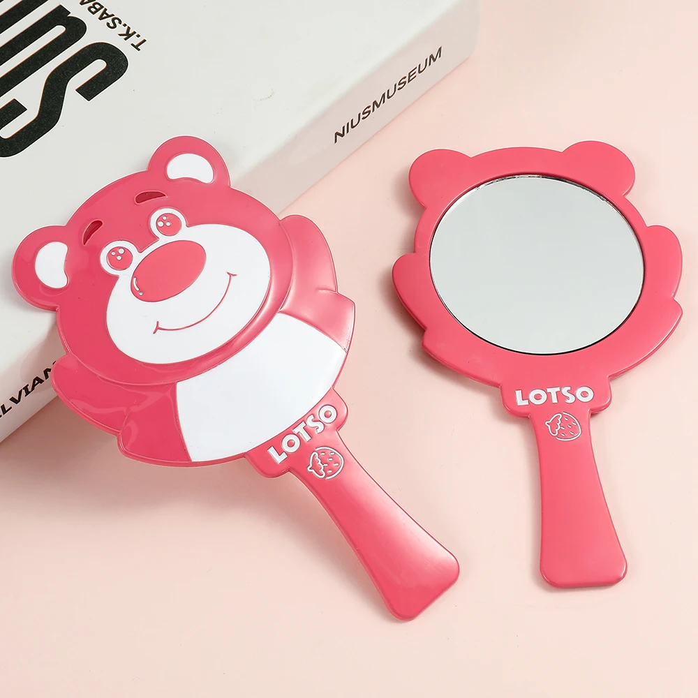 Toy Story Lotso Handheld Vanity Mirror Makeup Mirror SPA Salon Hand Mirror Eyebrow Lipstick Cute Badge Makeup Mirror Beauty Tool