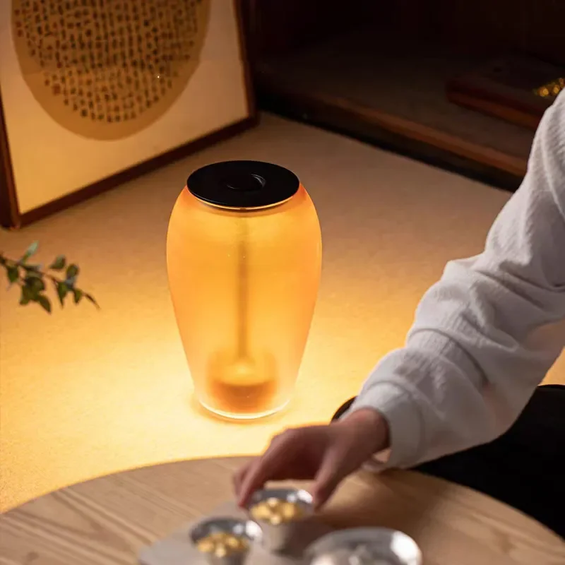 Song Dynasty Style Glass Tea Cup Lamp Medieval Aesthetic Touch Control Night Light for Bedroom Tea Ceremony Table Decor