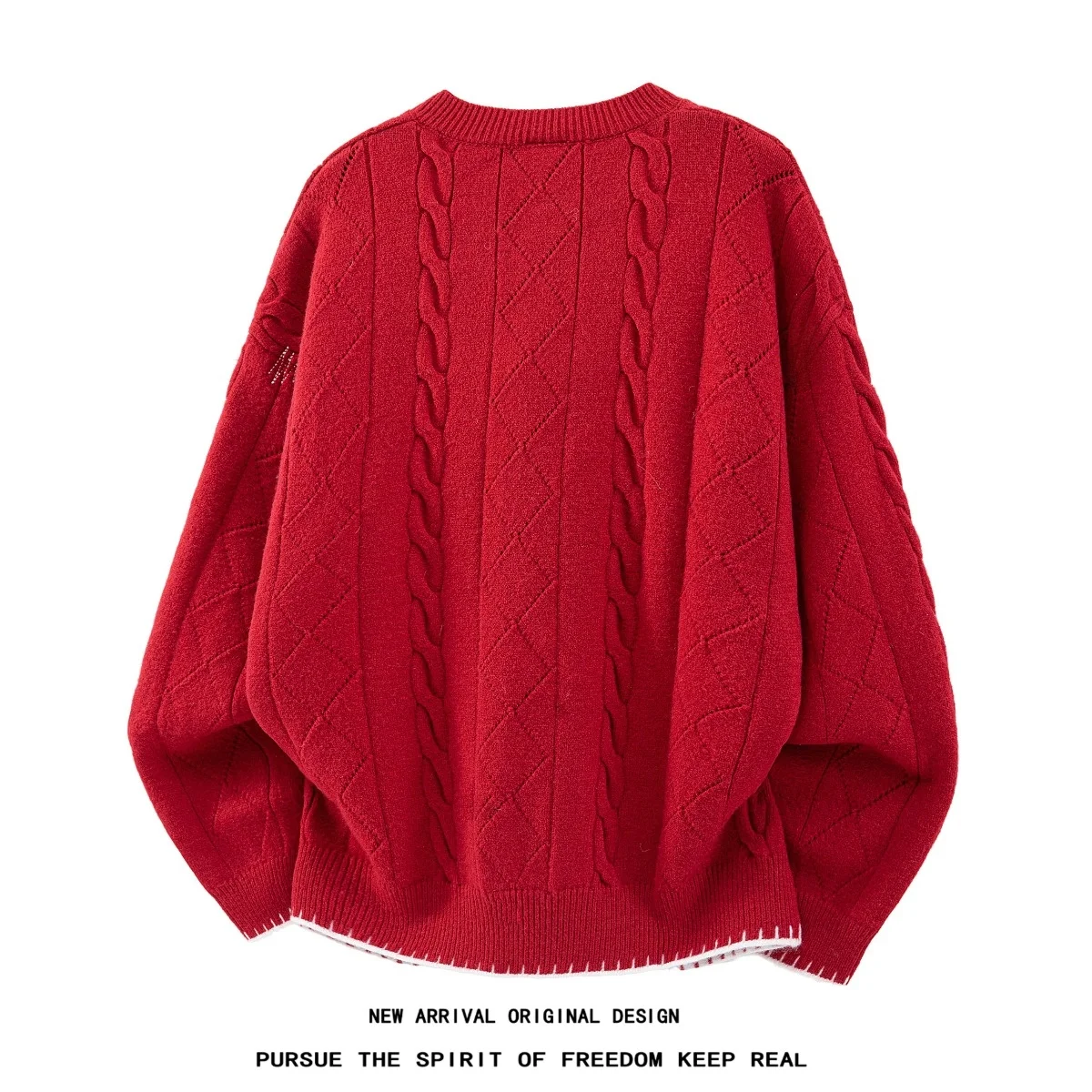 Red Loose Knitted Sweater Coat for Men Casual American Style Autumn Winter Fashion Slimming Top Couple Matching Outerwear
