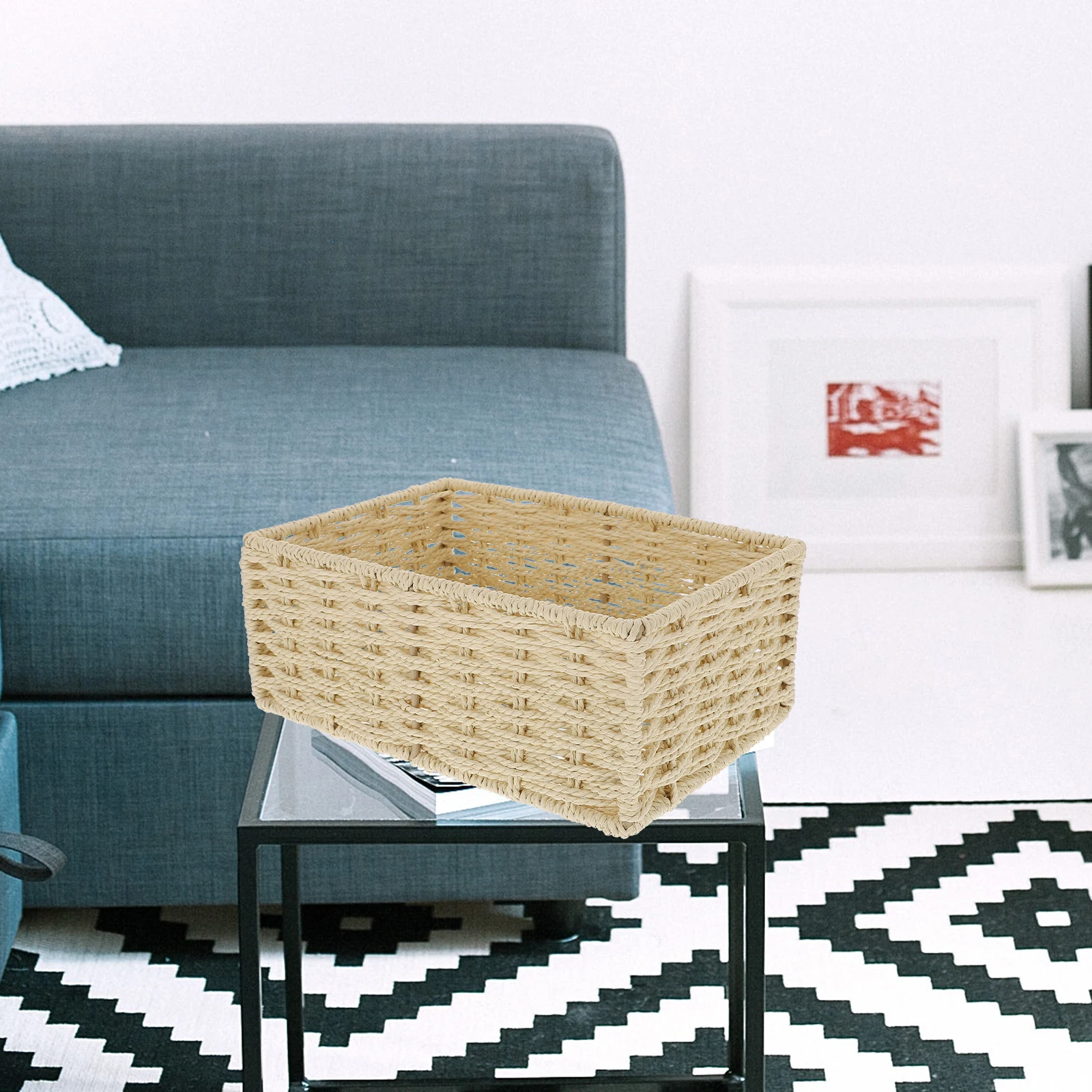 

Desktop Storage Box Woven Rattan Bins Natural Seagrass Basket for Home Office Bedroom Decorative Organizer Cosmetics Socks