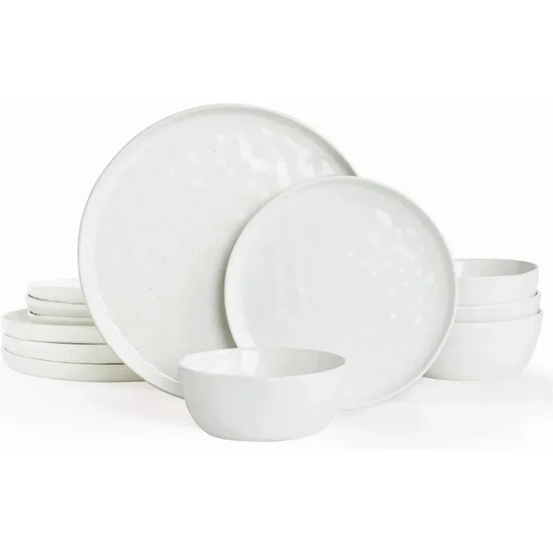 Mars Plates and Bowls Set, 12 Pieces Dinnerware Sets, Dishes Set for 4,