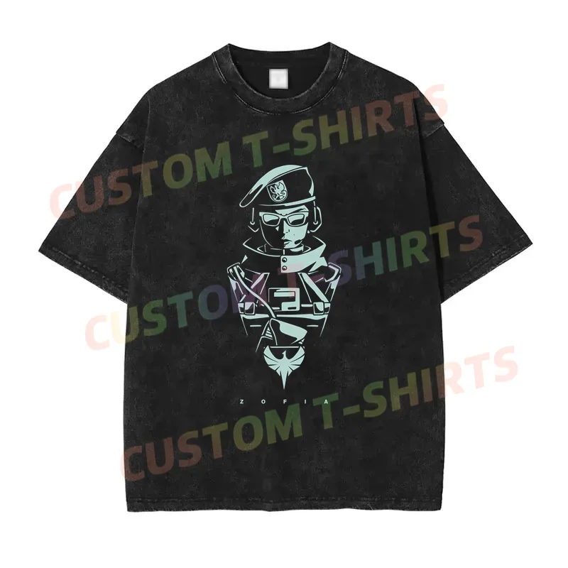 2024 Summer Vintage Cotton Washed Zofia T-Shirt Black By Six Siege Loose T Shirts Men Y2K Hip Hop Top Tee