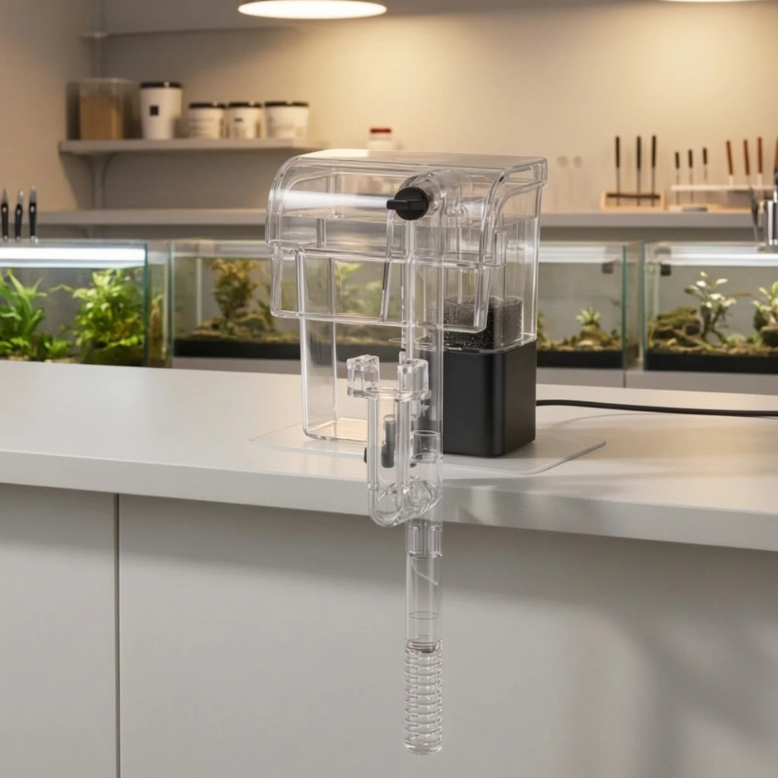 Hang on Back Aquarium Filter with Surface Skimmer Compact Aquarium Filter with Surface Skimmer Transparent Energy Efficient
