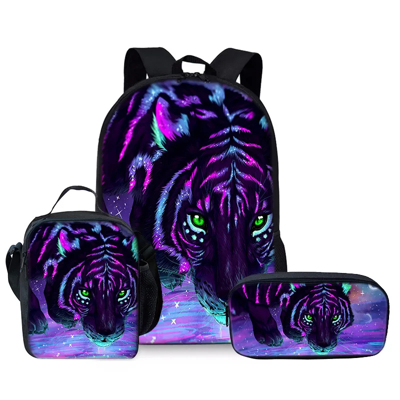 الكرتون شعبية الجدة النمر 3D طباعة 3pcs/Set طالب الحقائب المدرسية كمبيوتر محمول Daypack حقيبة الظهر Crossbody الغداء حقيبة مقلمة #2