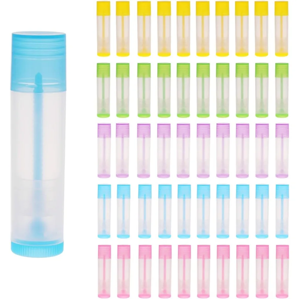 50Pcs/lot 5ml Colorful Lip Balm Lipstick Tube Refillable Cosmetic Empty Containers Clear Travel Bottle DIY Lipstick Sample Stick