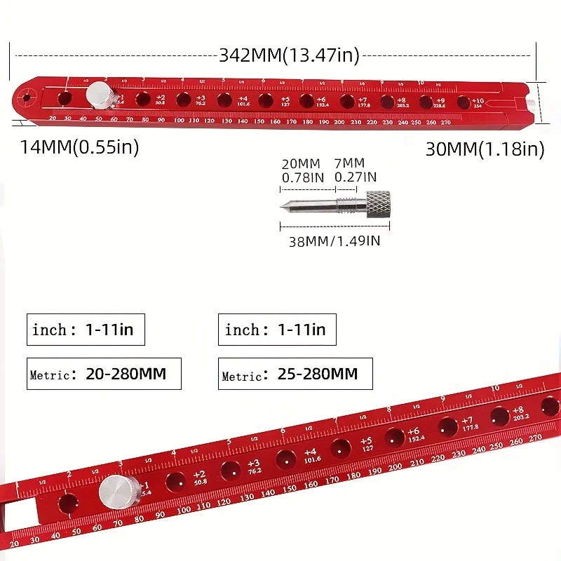 1Pc 340mm/13.38in Woodworking Scribing Center Finder Ruler Scribing Circle Ruler Woodworking Gauge Compass Measuring Tool