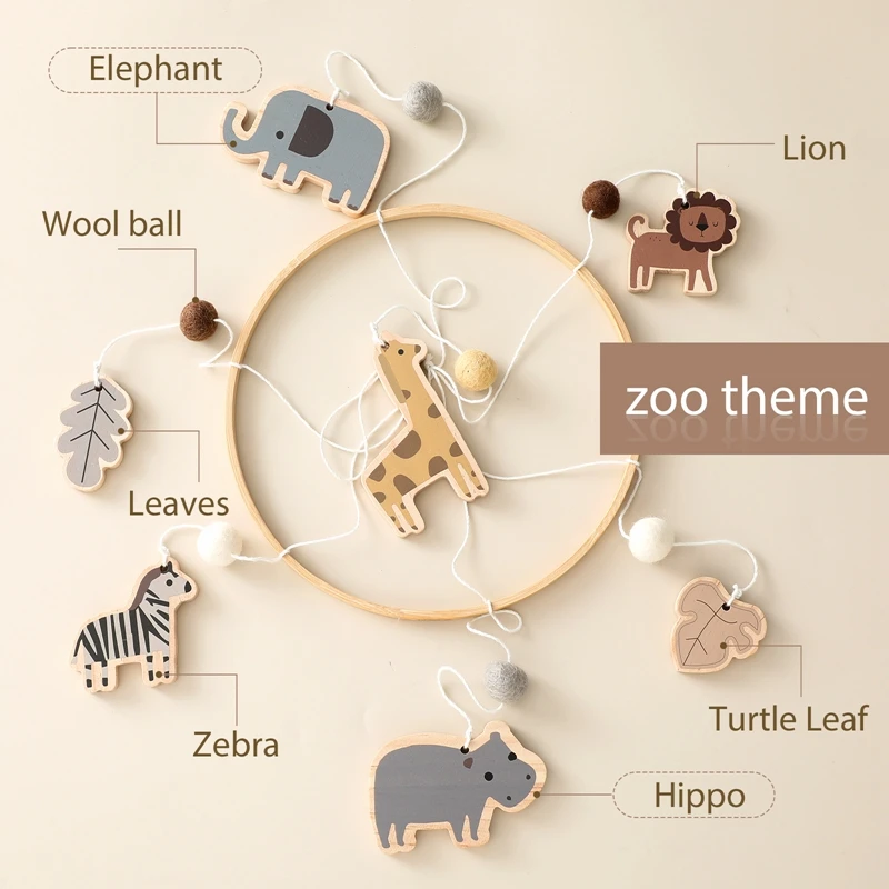 Baby Wooden Bed Bell Cartoon Animal Pendant Hanging Toy 0-12 Months Crib Mobile Bed Bell Wood Toy Holder Arm Bracket Kid Gift