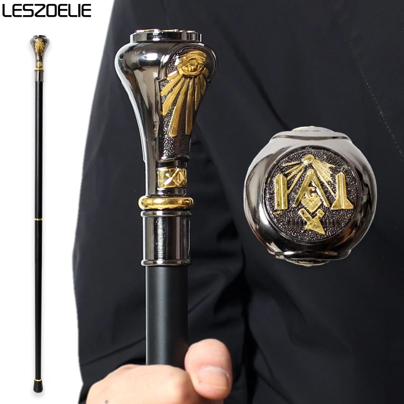 

93cm Gold & Black Freemasonry VG Totem Walking Cane Men And Women Fashion Walking Stick with Crosier Knob Sticks