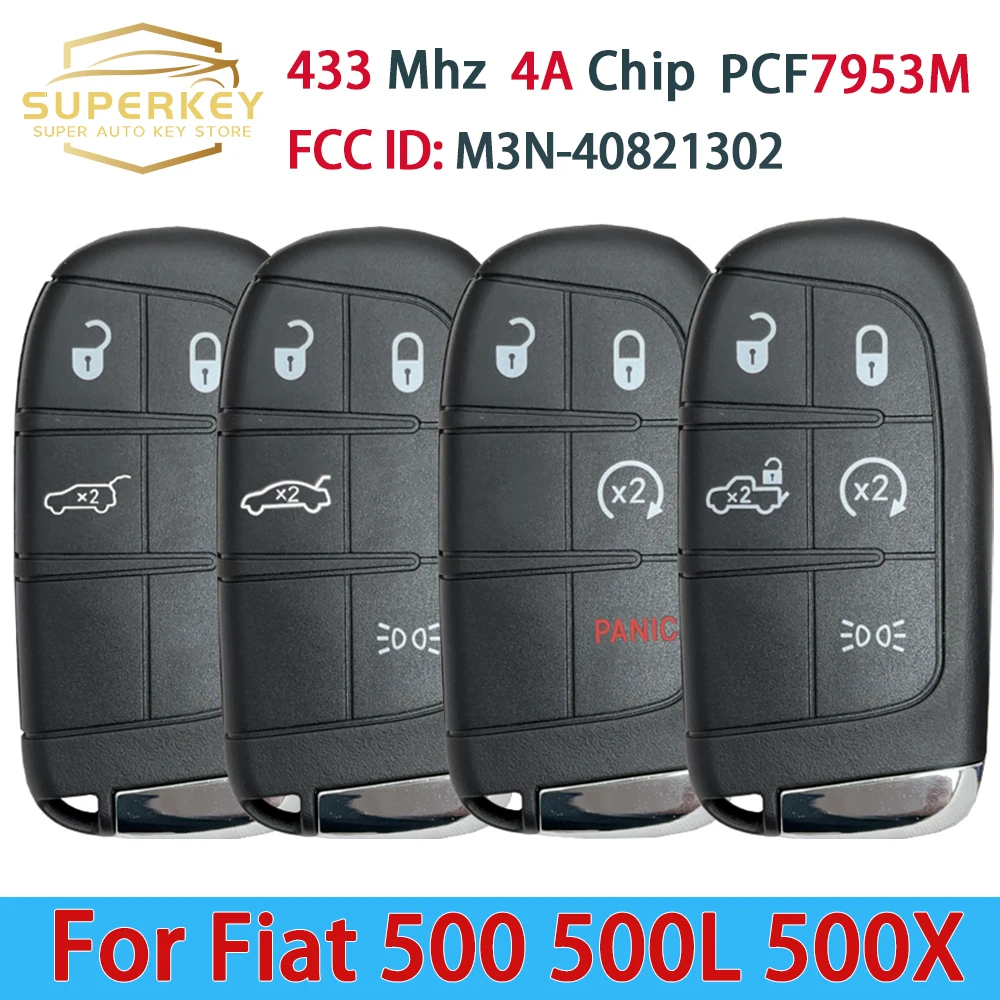 SUPERKEY M3N-40821302 For Fiat 500 500L 500X 2016-2019 433MHz 4A Chip 3/4/5 Buttons Smart Remote Car Key Fob SIP22