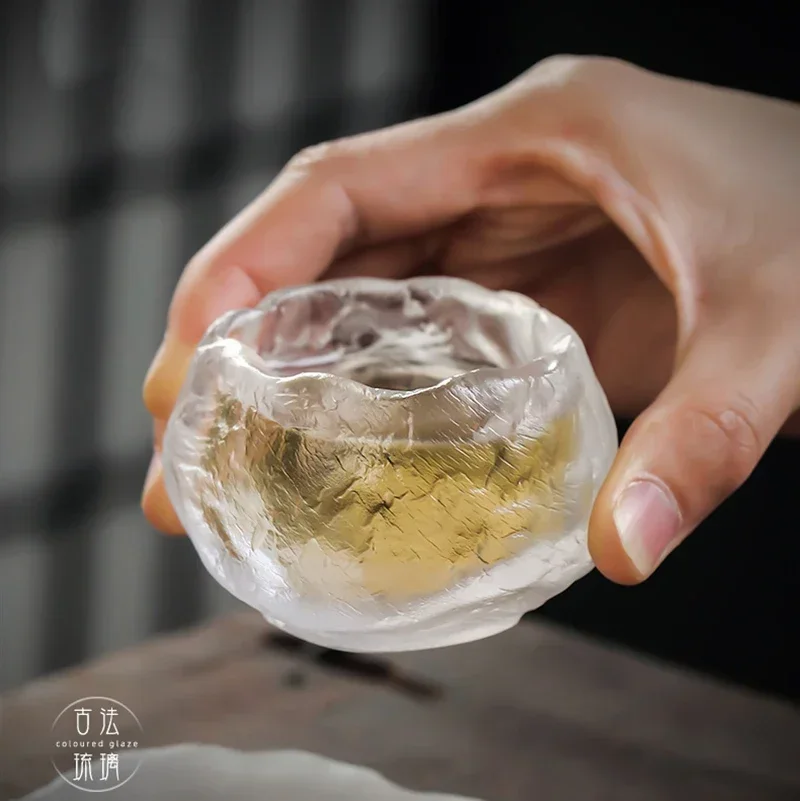 Handmade Frozen Roasted Glass Teacup White Transparent Matte Texture Tea Cup Creative Chinese Kungfu Tea Cups Nice Gifts