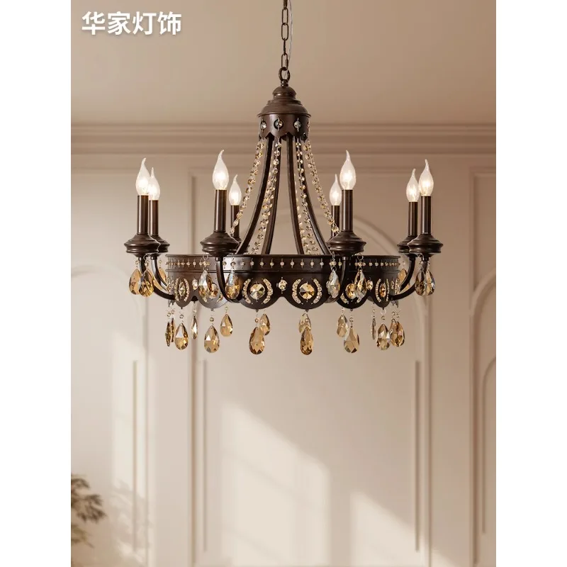 

American retro chandelier living room dining room bedroom study French atmosphere light luxury crystal candle wrought iron count