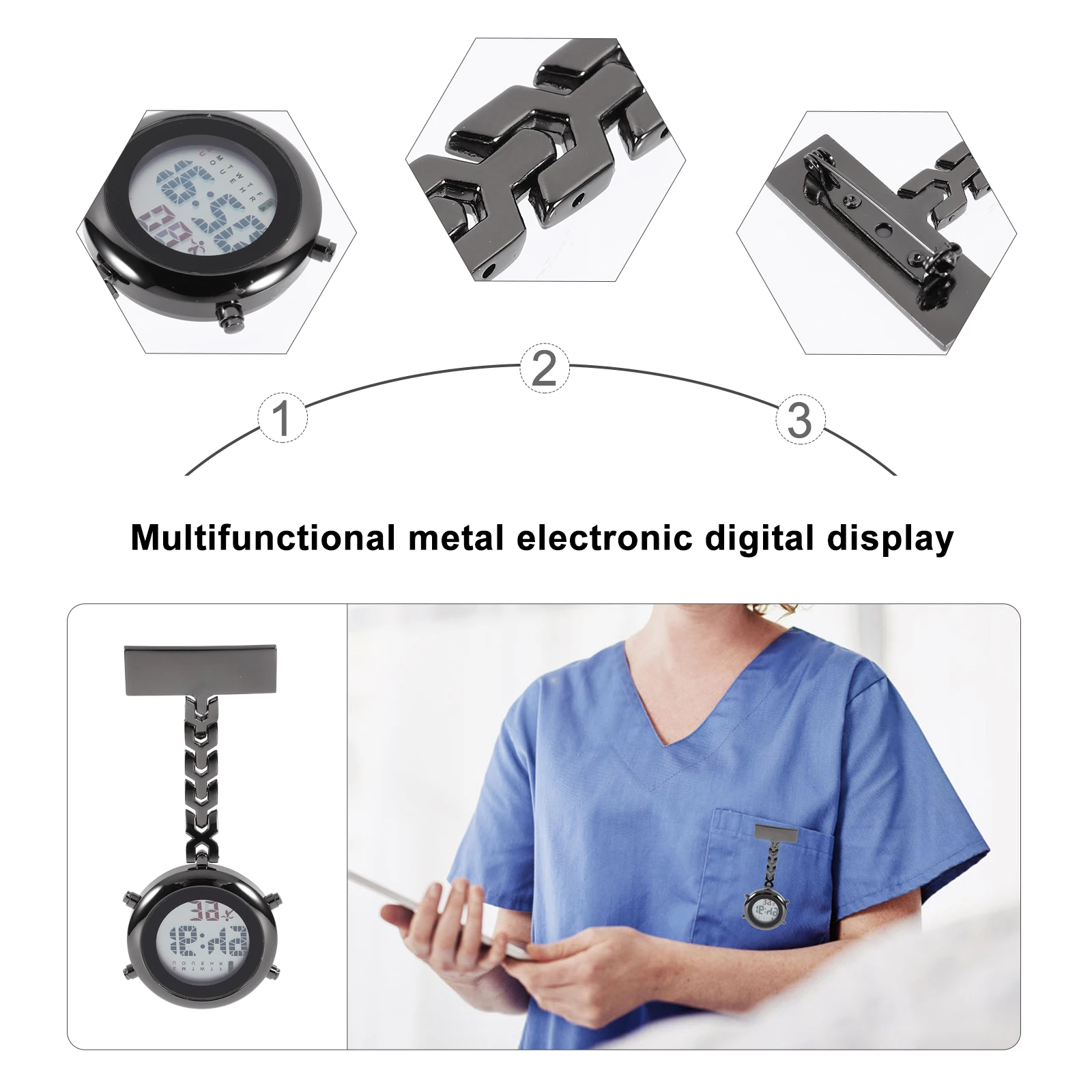 Digital Watch Electronic Chest Nurse Fob Quartz Watches Women Black Pendant Unisex Lapel Pin Timepiece Gift Nurse Watch