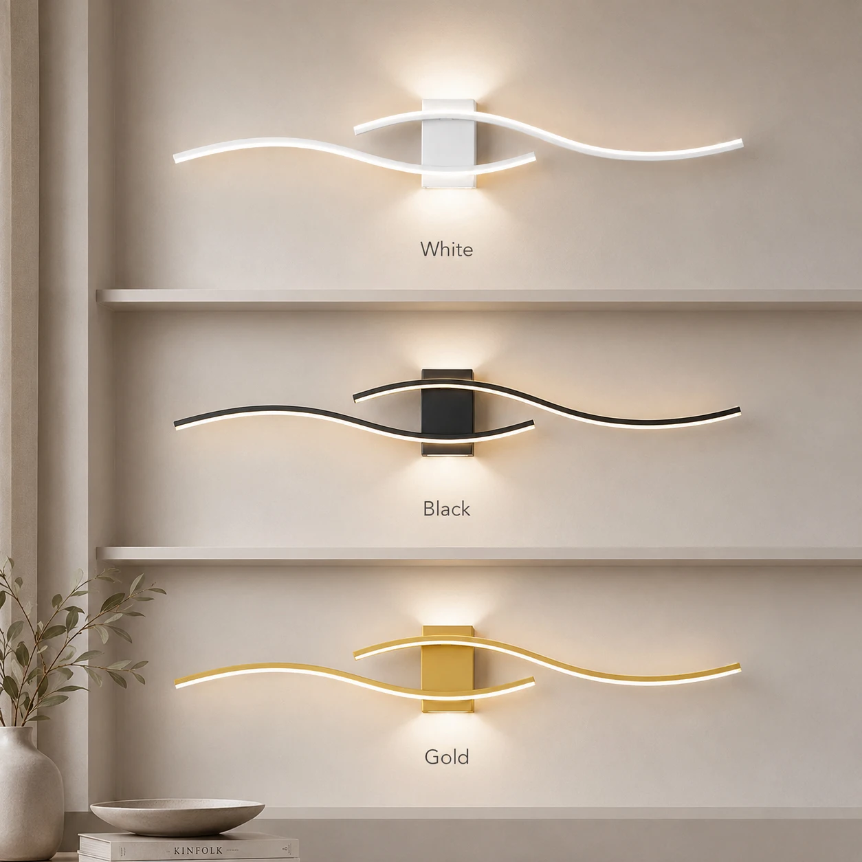 BENDA Modern Aluminum LED Wall Light Curved Black White Gold Wall Sconce for Bedroom Hallway 60/80/100cm AC90-260V