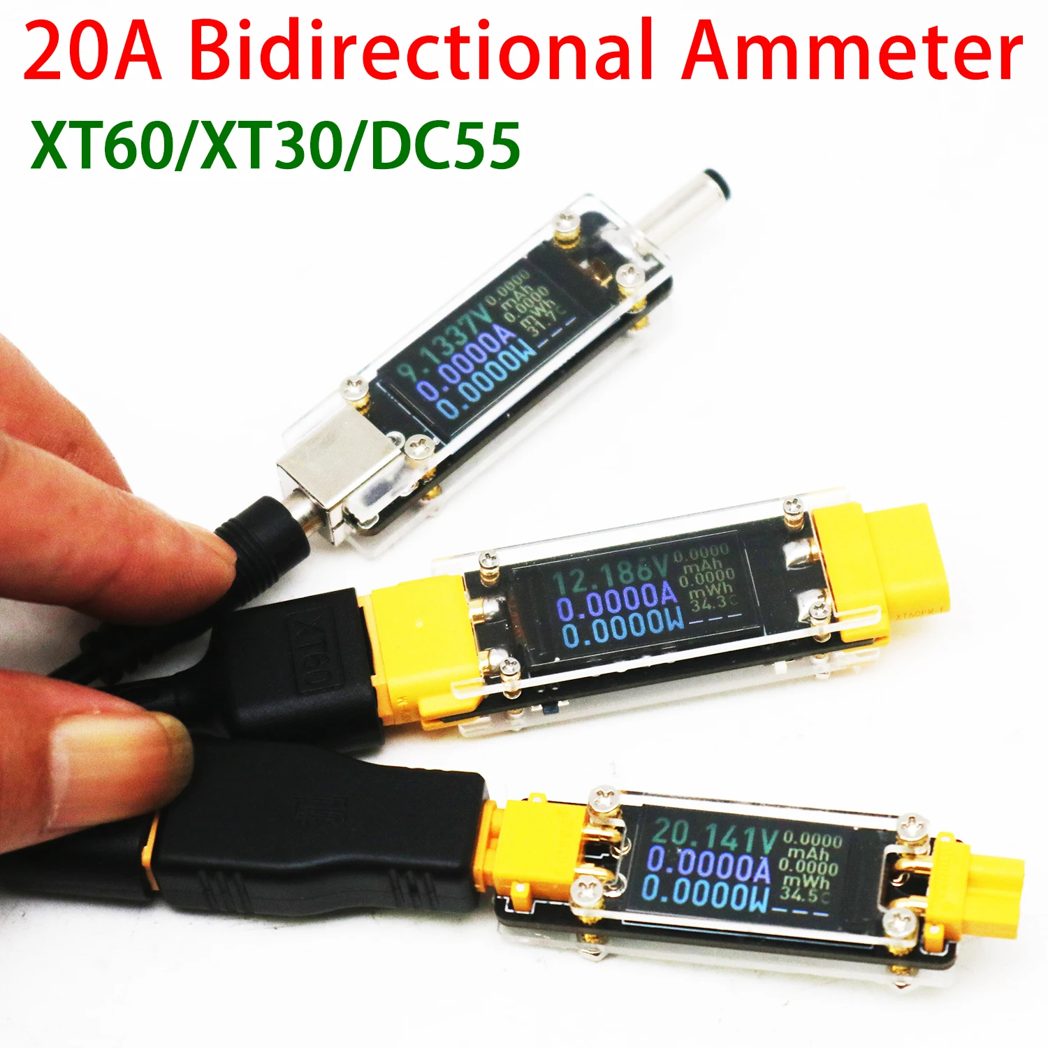 Drone Battery Voltage Checker - 20A XT30/XT60 DC Meteran Ammeter Dua