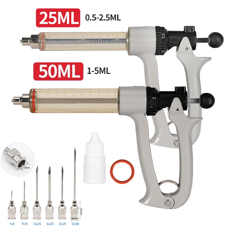 

Регулируемый шприц непрерывного действия 25 мл/50 мл с игольчатым инжектором вакцина, полуавтоматический ветеринарный шприц, курица, корова, овца, лошадь