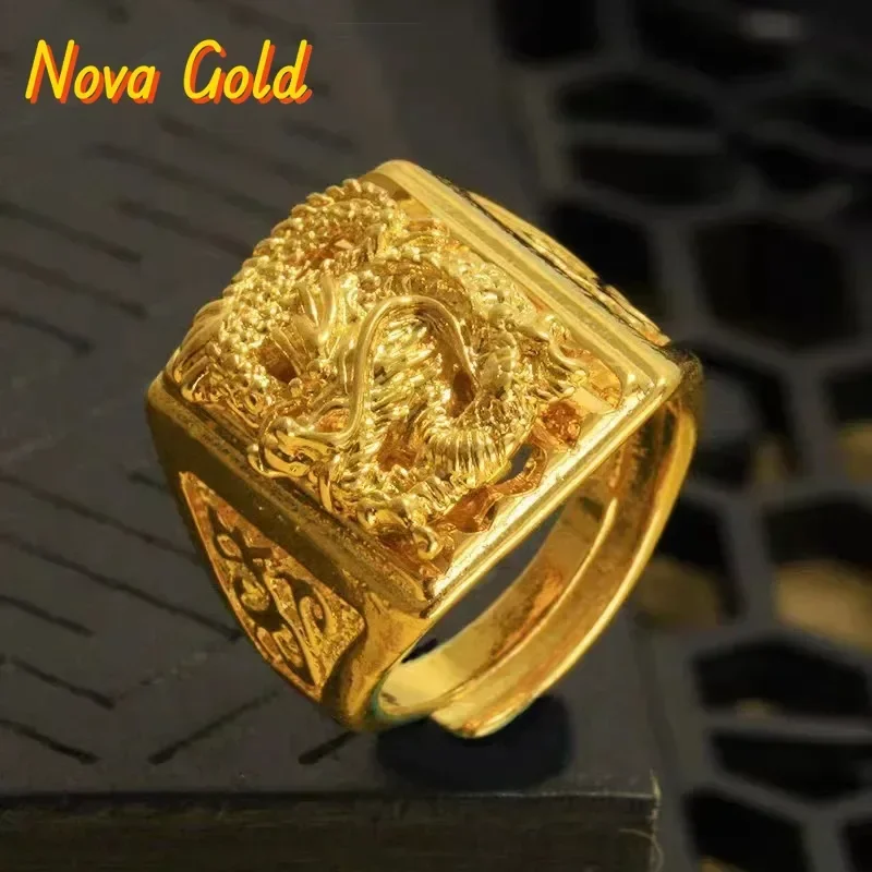 

Мужское кольцо NovaGlod High-End из настоящего золота 9999 пробы (24K) с драконом, массивное, регулируемое, идеально для папы