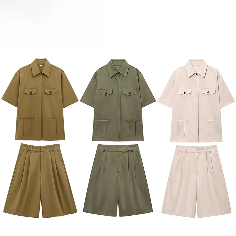 

ZBZA Spring New Women's Casual irt ort ket Decorated Cotton Blend Pleated Loose Fit Summer Regular Length American Casual