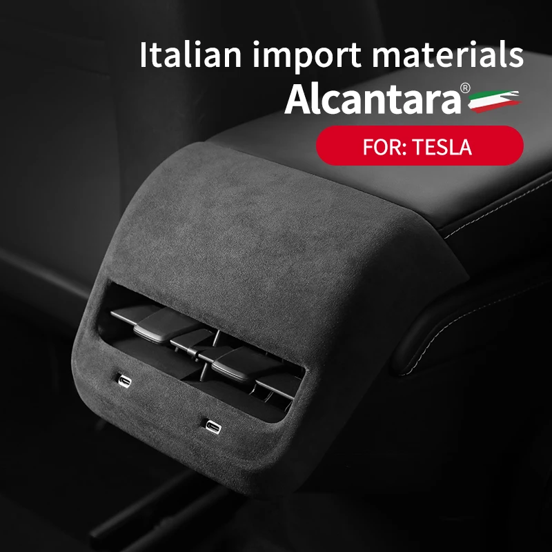 Alcantara Central Armrest Air Condition Vent Cover Sheath Shell for Tesla Model 3, Model Y 2018 2019 2020 2021 2022