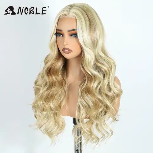 Noble 24Inch Synthetic Lace Front Wig Blonde Ombre Body Wave Hot Sale Fast Shipping Heat Resistant Glueless Wig for Women Daily - Image 3