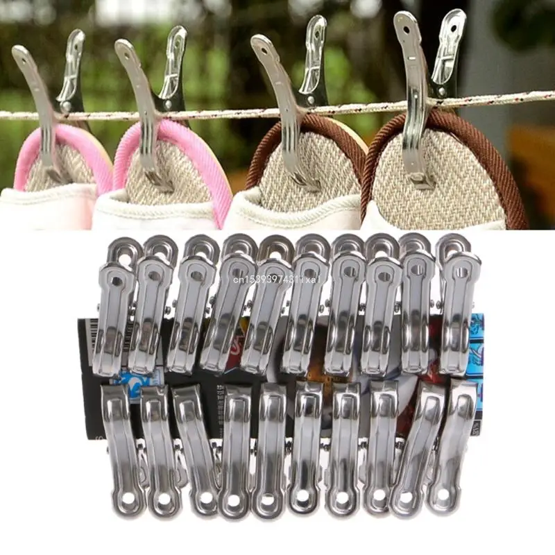 20 Pcs Stainless Steel Clothes Pegs Hanging Pins Laundry Windproof Clips