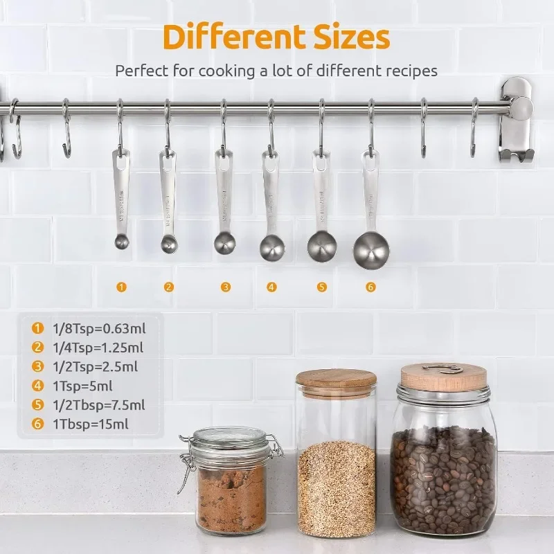 6Pcs Food Grade Stainless Steel Measuring Spoons Set Precise Measurement for Sugar Coffee Spice Baking Kitchen Tools Accessories