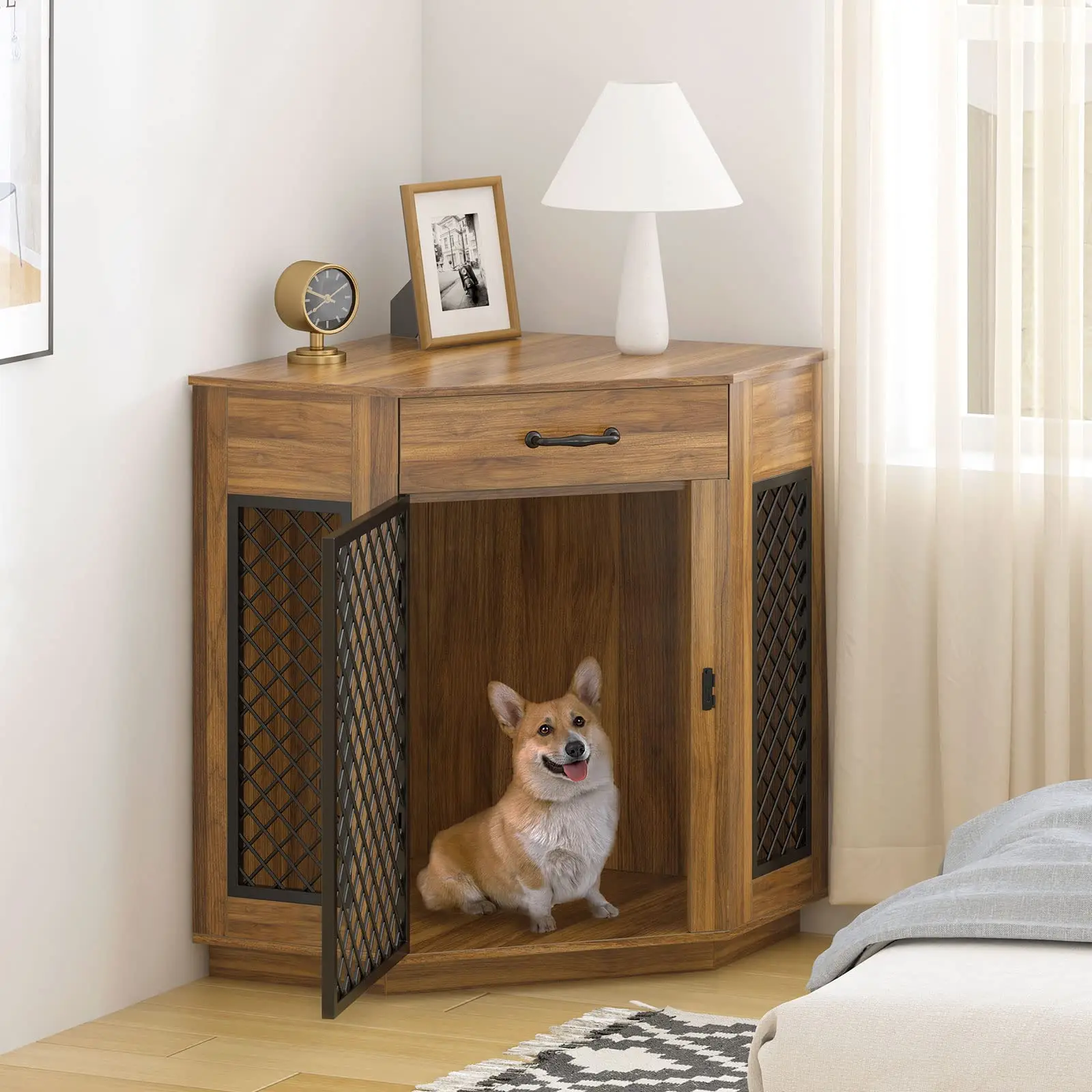 

Best Seller Furniture Dog Crate Corner, Dog Kennel Corner Wooden End Table, Pet Crates Corner Side Table for Dogs