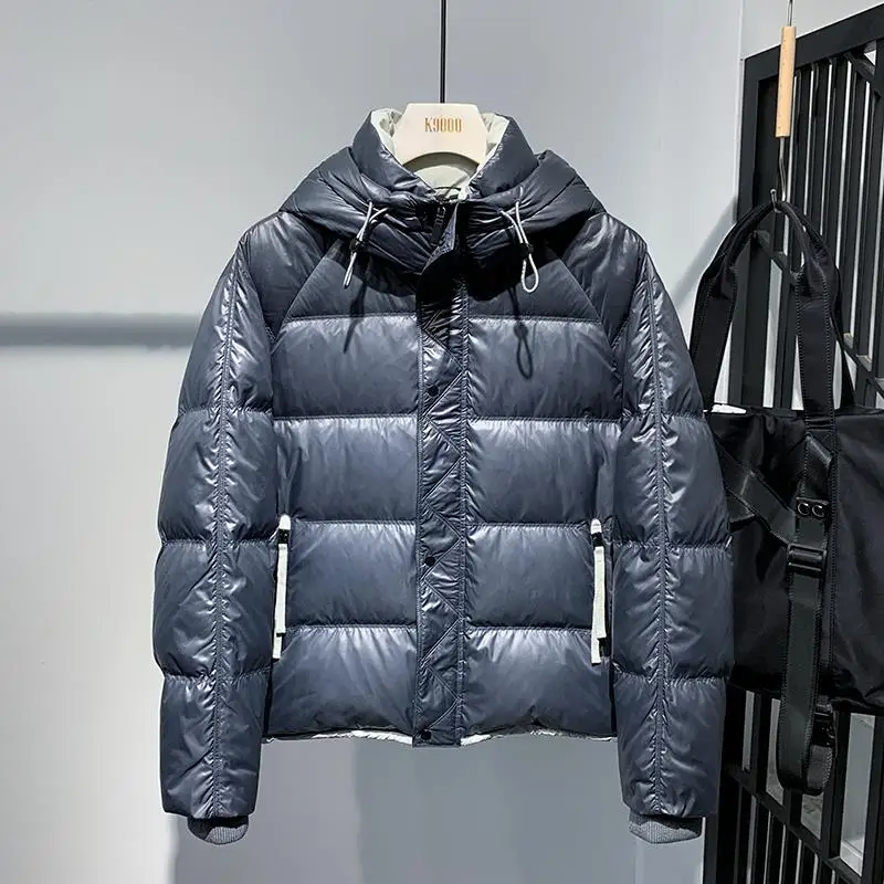 Winter Men's Cotton Jacket Glossy Surface Design Style Hooded Windproof Collar Casual Anti-Cold Wear Comfortable Long Sleeve