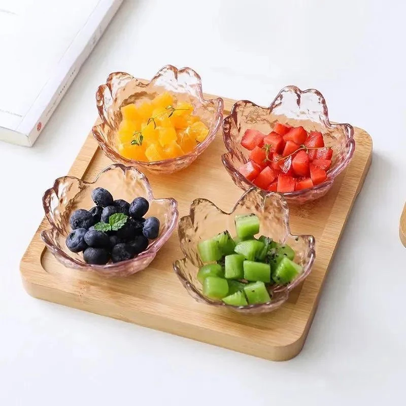 New 1PC Small Glass Dish Nordic Style Gold Inlay Glass Sauce Bowl BBQ Seasoning Dipping Flower Petal Bowl Glass Seasoning Dish