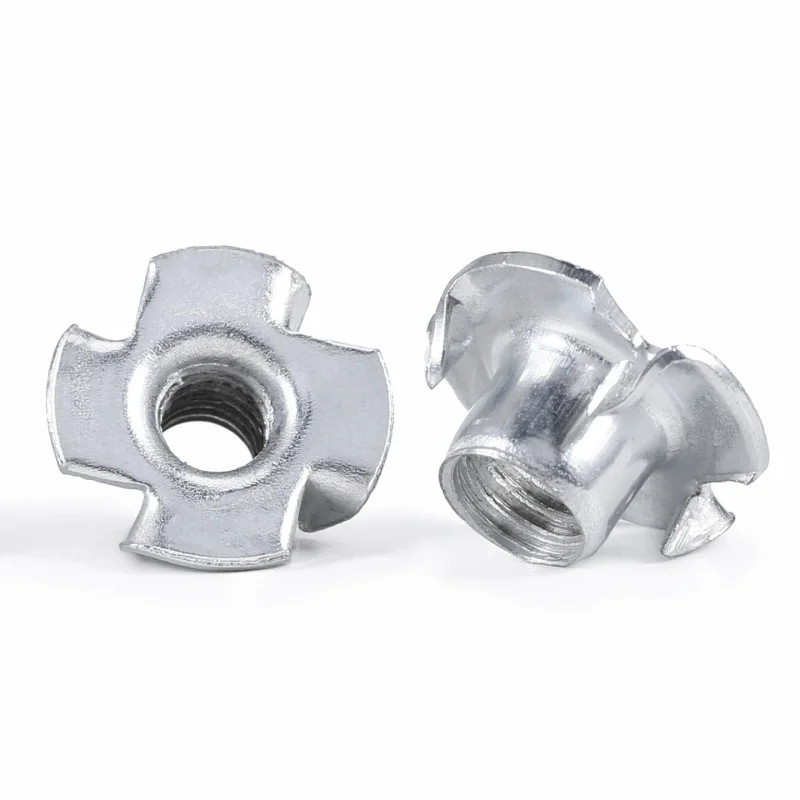 Beicai Carbon Steel Zinc Plated Four Claws Nut Speaker T-nut Blind Pronged Insert Tee Nut Furniture Hardware M3 M4 M5 M6 M8 M10