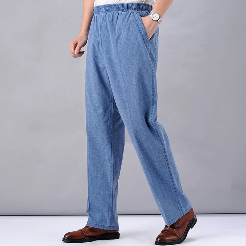 

Men's High Waist Trausers Summer Pants Clothing Novelty 2021 Linen Loose Cotton Elastic Band Thin Work Vintage Wide Legs Pants