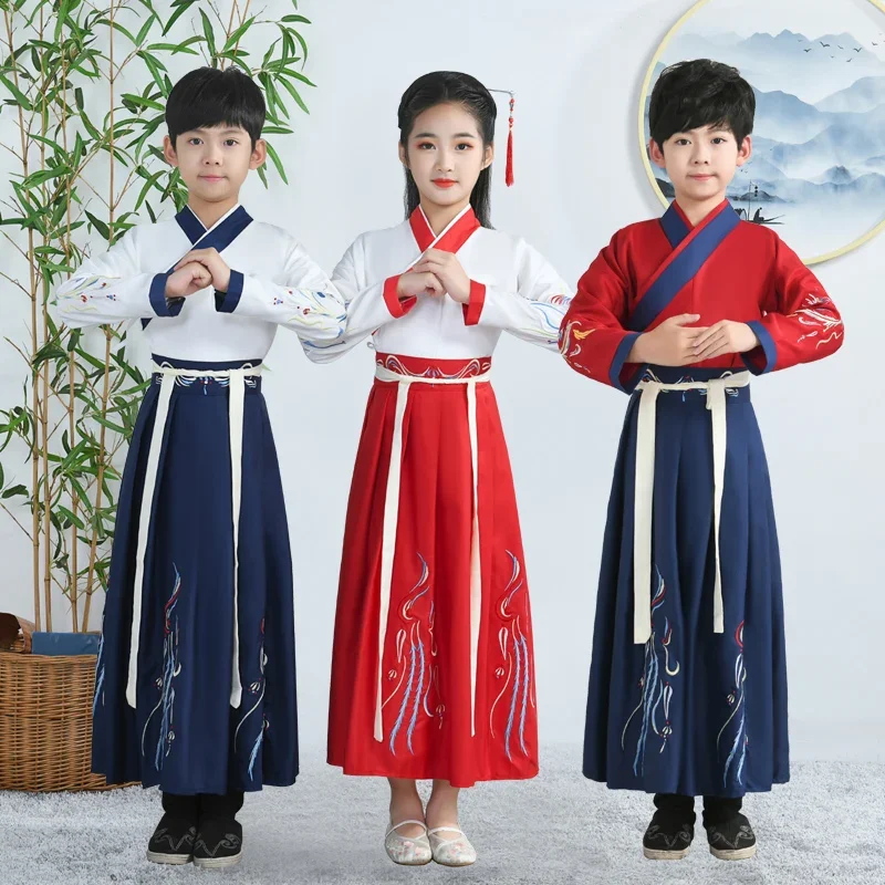 Classical Dance Performance Costume Girls Hanfu Boys Chinese Clothes Book Boys Three Character Classic Discipleship Rules Kids