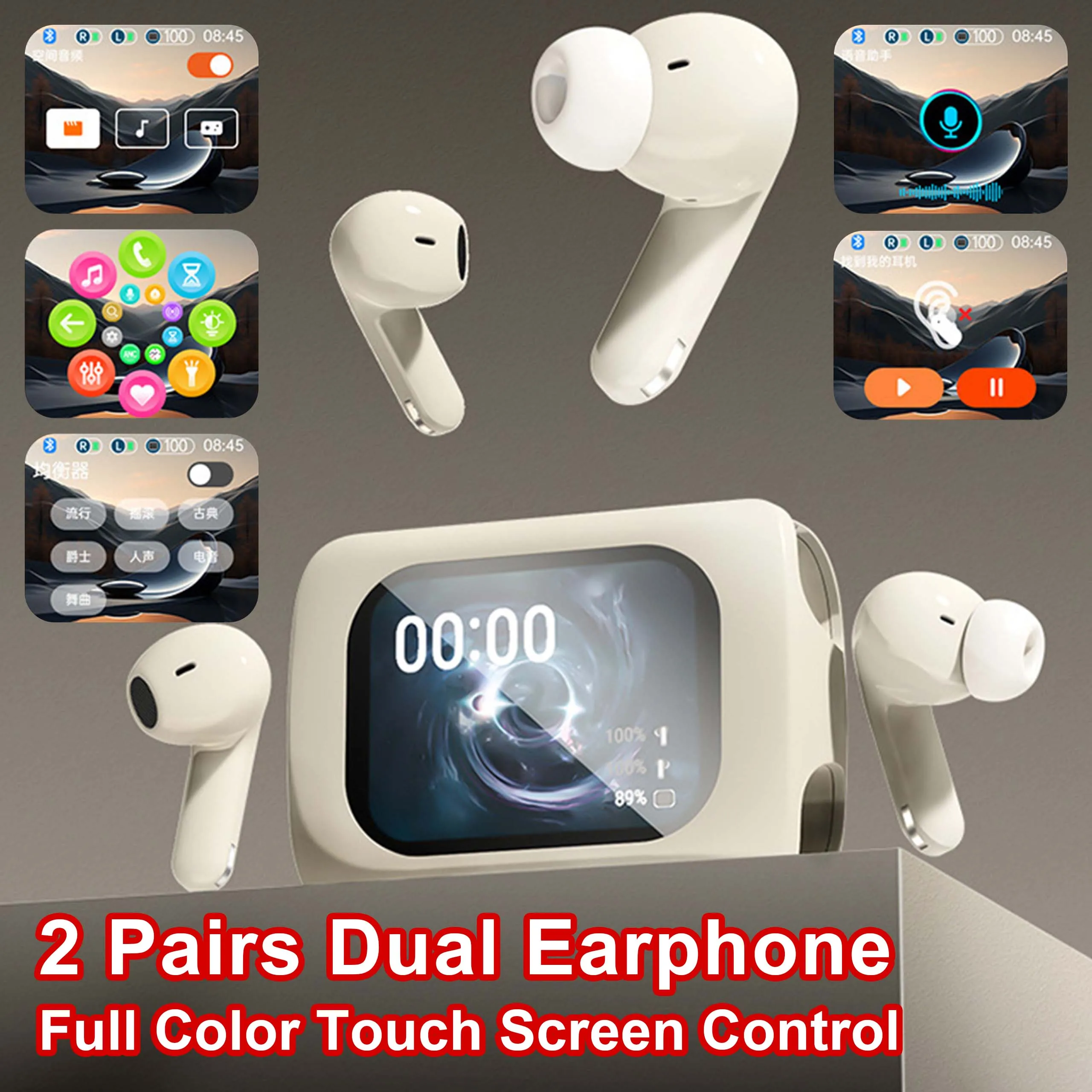 

Touch Screen 2 Pairs TWS Wireless Earphone ANC ENC Dual Noise Cancelling Microphone Earpuds Gaming In Ear Buds Bluetooth Earbuds