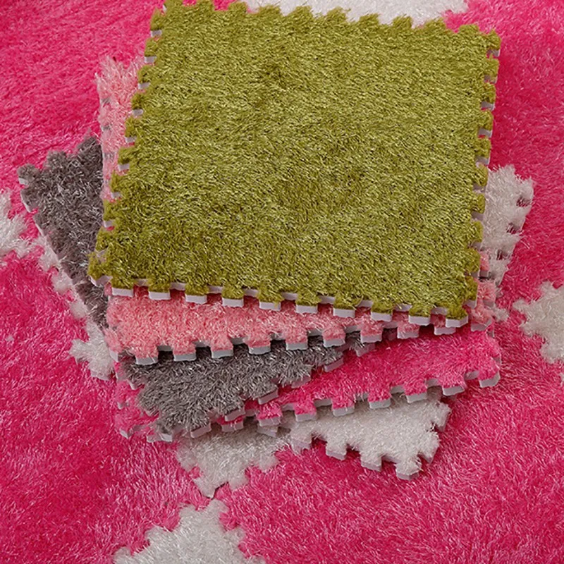 Tapete de cabelo longo macio para crianças, tapete de espuma, tapete de pelúcia, tapete DIY para bebê, Villi Shaggy, 4 PCs