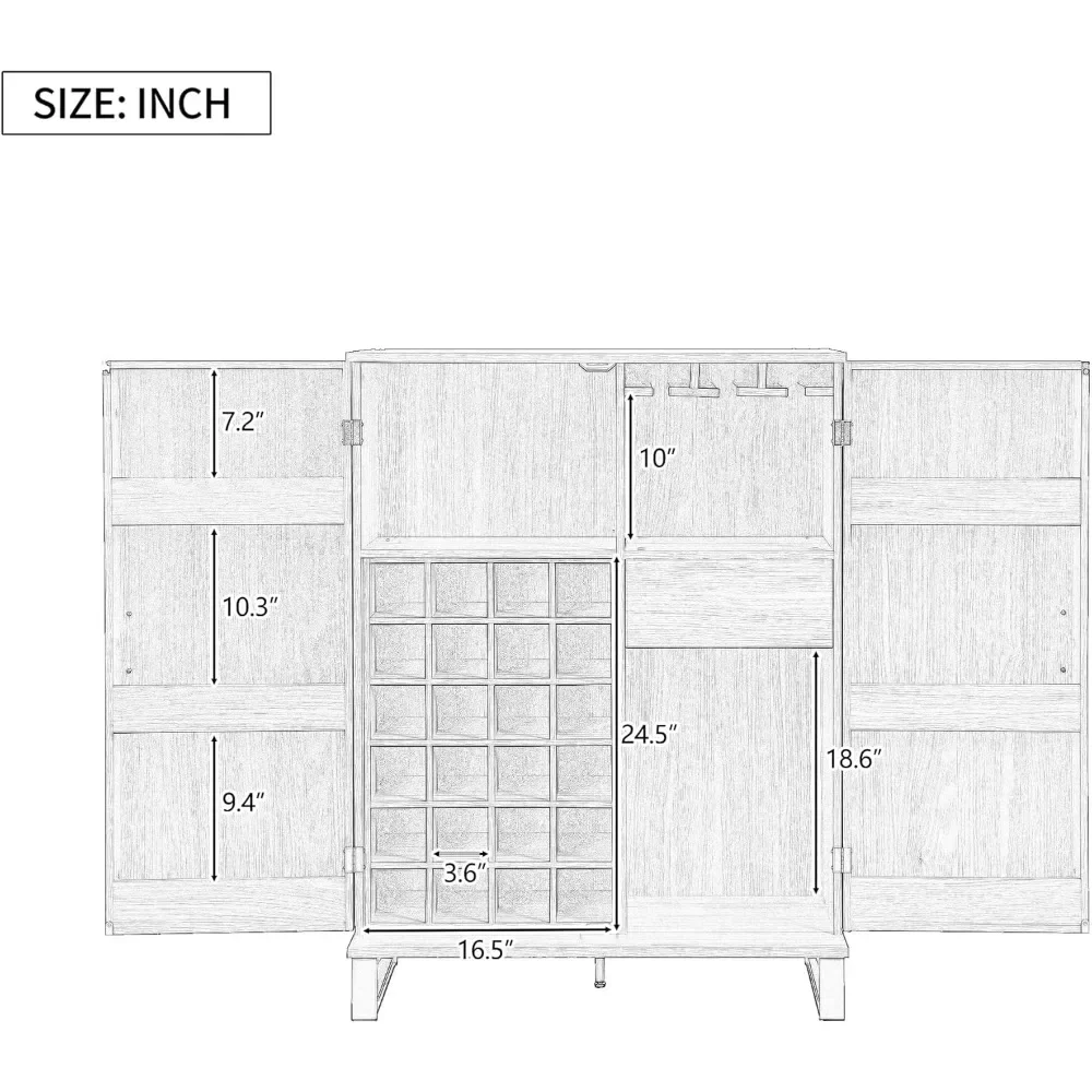 収納付きの刻まれたワインキャビネット、モダンなホームバー、42.5インチ