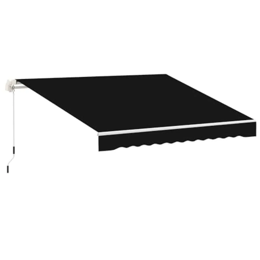 Patio Retractable Awning For Deck And Window, Black Polyester Fabric, Manual Operation, Uv-Resistant And Weatherproof