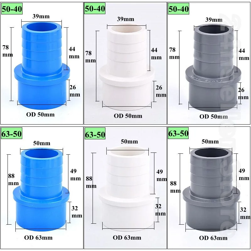 1~20Pcs Big Size O.D50-40mm O.D63-50mm PVC Pagoda Hose Connector Aquarium Fish Tank Garden Irrigation Water Pipe Joints Fittings