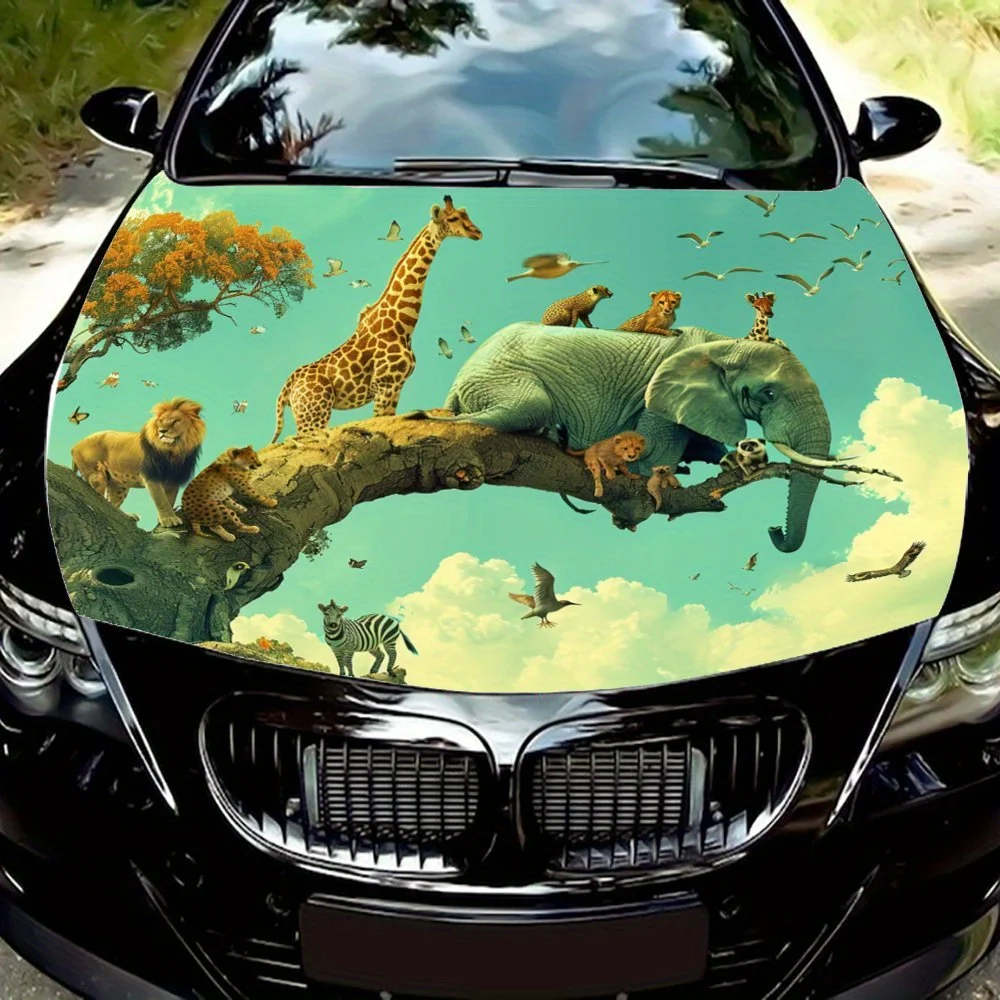 

Forest Animal World car hood sticker vinyl graphic sticker, showing a powerful sense