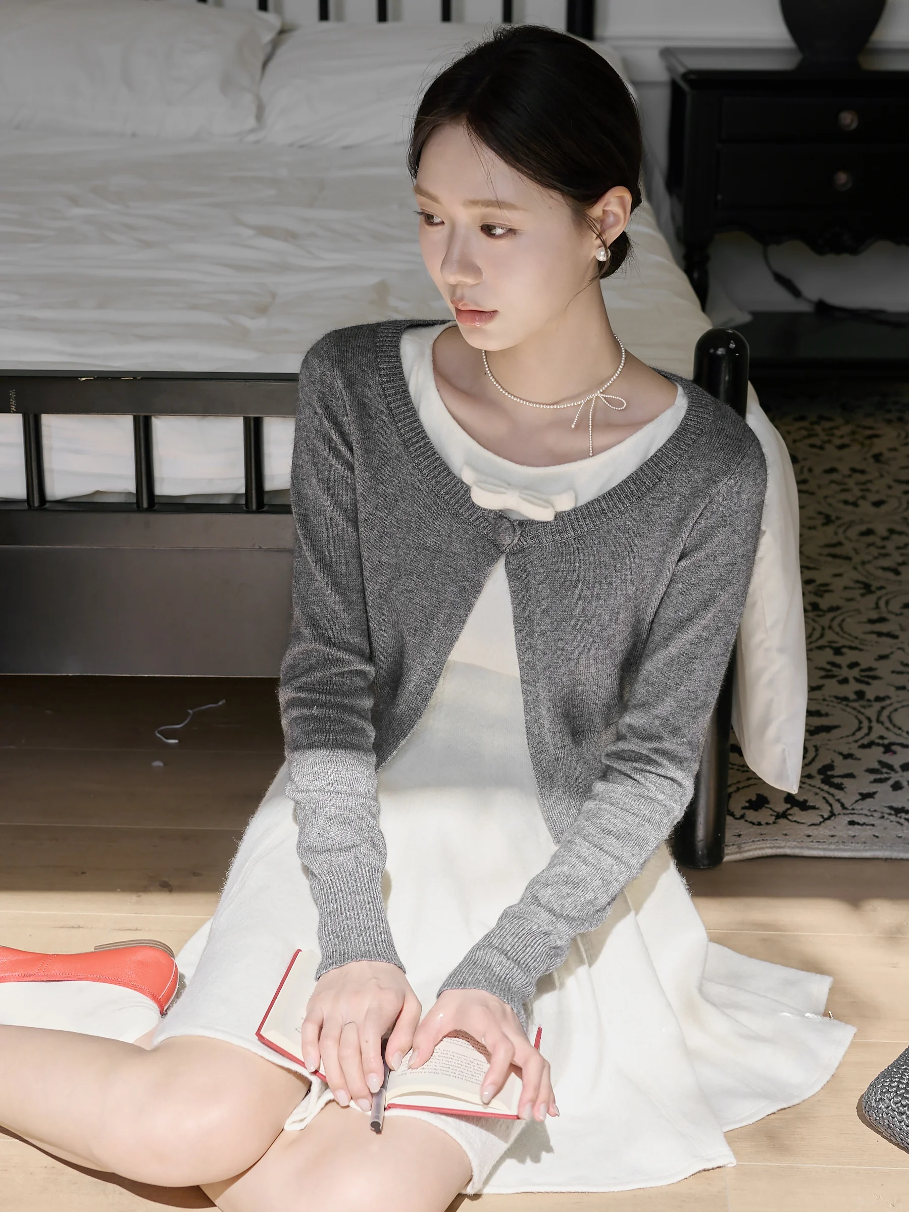 

DH Large Flower Early Spring One Button Design Slimming Knitted Cardigan Women's Korean Sle Regular Fit Long Sve Sweater