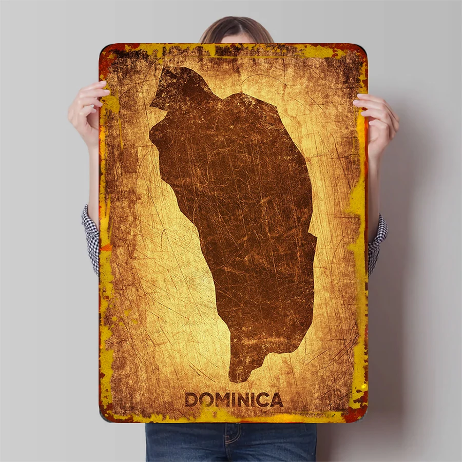 Dominica Map Metal Wall Art Rustic Vintage Style Home Decor Hanging Decoration for Living Room Office