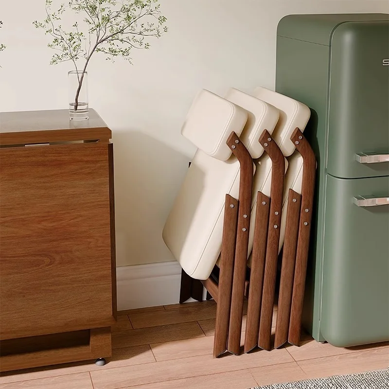 

Foldable chair, comfortable home backrest, sedentary chair stackable stool, space-saving retro solid wood dining