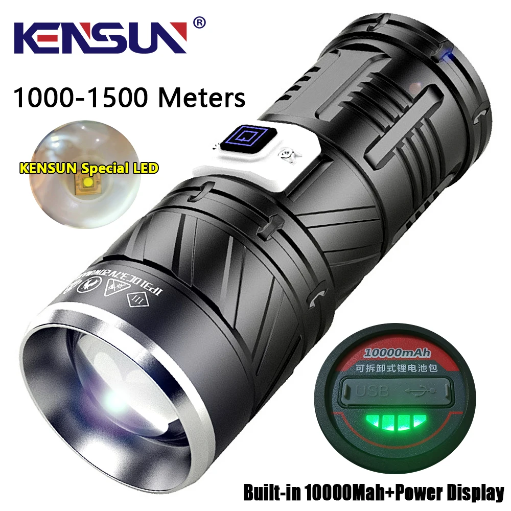 Powerful LED Flashlight 10000mAh Battery Rechargeable Outdoor Bright Torch 1500M Long Range Lamp Strong Light Lantern Waterproof