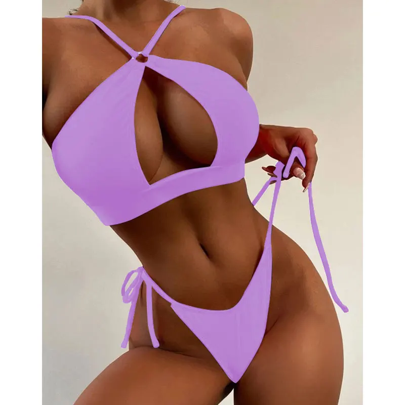 Yeni seksi yastıklı Halter Bikini kadın mayo kadın mayo iki adet Push Up Bikini seti tanga Bather mayo yüzmek bayan