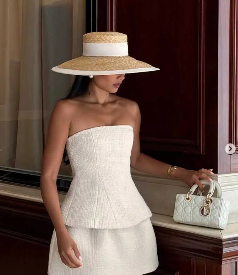 

Hepburn style summer straw hat French elegant ladies seaside travel sun hat bow ribbon flat top wide brim straw hat 여름모자