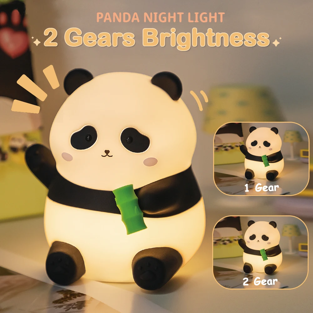 

D2 Panda Night Light Lamp Dimmable Nursery Squishy Silicone Sleeping Light USB Rechargeable Bedside Touch Lamp For Room Decor