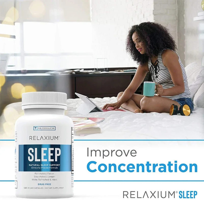 Natural sleep aid, sleep supplement to extend sleep and relieve stress, contains magnesium, melatonin, GABA, chamomile