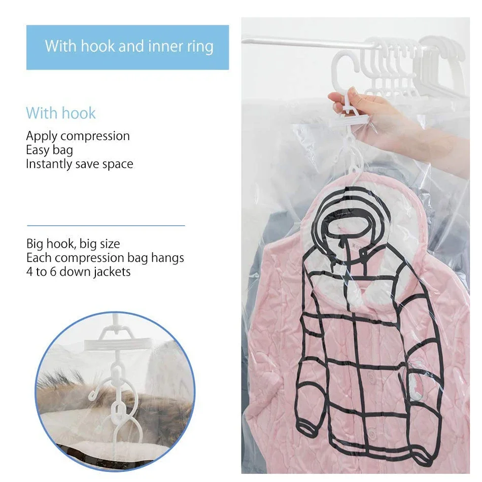 Closet Hanging Organizer Vacuum Seal Storage Bag,for Clothes Storage Bag with Hanger,Space Saving Wardrobe Compressed Bag