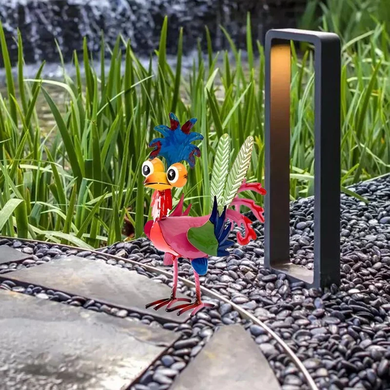 1 pz, gallo in metallo strano all'aperto, decorazione del gallo in metallo da cortile, decorazione del gallo statua di pollo da giardino all'aperto