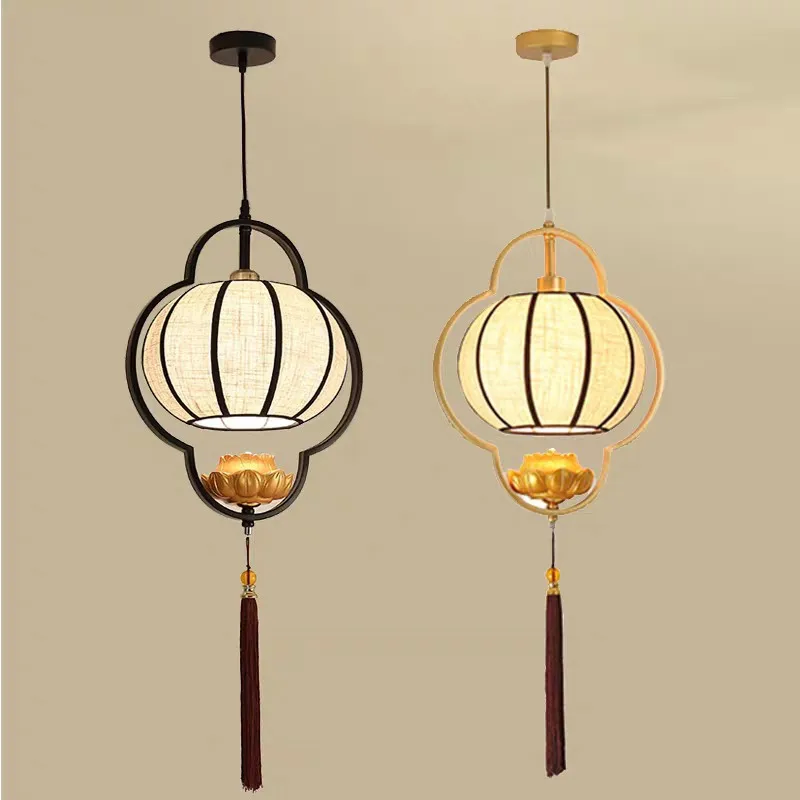 New Chinese bedroom bedside chandelier, lotus lamp, Zen dining room, study, tea house, aisle, entrance, single-head chandelier