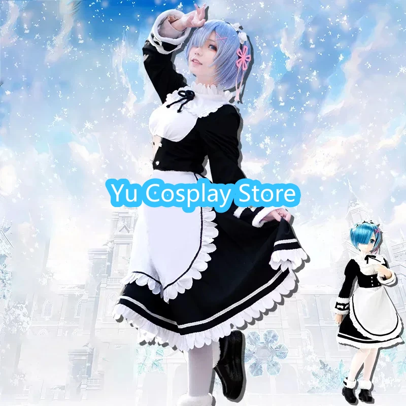 

Anime Re:Life in a Different World From Zero Snow in Memory Rem Maid Dress Women Cute Cosplay Costume Halloween Carnival Outfits